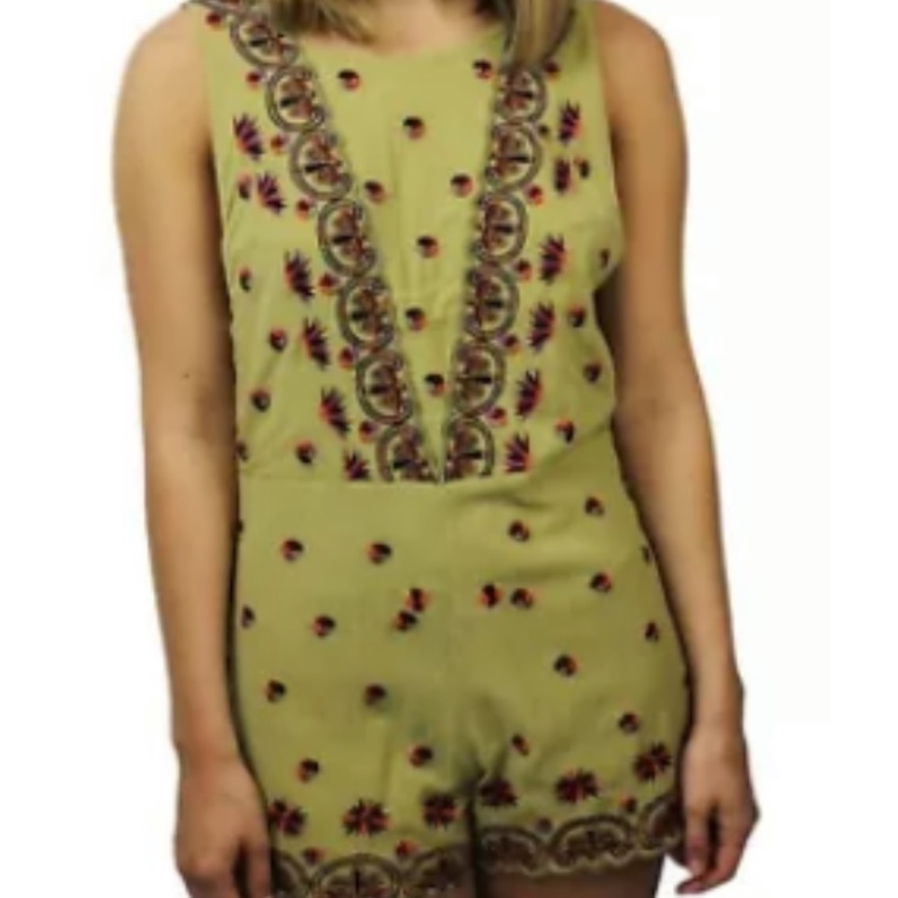 Free People Embroidered V-back Romper